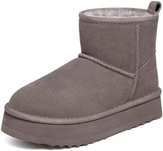 Litfun Platform Mini Boots for Women Genuine Suede Winter Ankle Snow Boots with Fur Lined, Grey 36