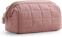 BAGSMART Makeup Bag Travel Toiletry Bag, Puffy Padded Make Up Bags for Women Makeup Organizer Case, Wide-open Pouch Purse Travel Essentials Toiletries Accessories Brushes, Dark Pink