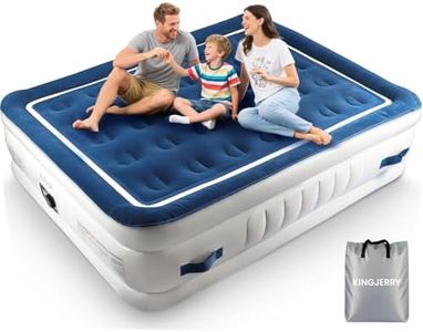 KINGJERRY Air Mattress Queen with Built in Pump and 4 Portable Handles, 18" High Comfortable Portable Blow Up Mattress for Guests, Air Bed with Carry Bags, Sturdy Inflatable Mattress for Home&Camping
