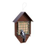 MEKKAPRO Suet Wild Bird Feeder with Hanging Metal Roof, One Suet Capacity, Bird Feed Recommended (House with Single Feeder)