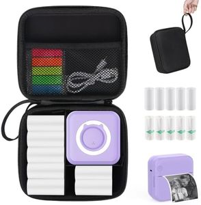 HUIJUTCHEN Purple Mini Pocket Printer with Black Case, Mini Thermal Printer with 10 Rolls Thermal Paper, Mini Portable Photo Printer for Travelling, Journal, Memo, Photo, Study Notes, Shopping Lists