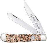 WHISKEY BENT HAT CO. Traditional Trapper Folding Pocket Knife 4.125" Closed Length 440C Stainless Steel Blades (Floral Tool)