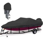 Mionovity Boat Cover 20-22ft, Waterproof Bass Boat Cover 20 21 22 foot,600D Canvas Heavy Duty Boat Cover 20 feet,Fits V-Hull Fishing Runabout Bowrider Boat,20'-22' Boat Cover with Outboard Motor Cover