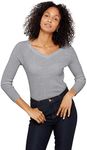 State Cashmere Women’s Easy V-Neck Ribbed Sweater 100% Pure Cashmere 3/4 Sleeve Pullover (Pale Charcoal, X-Large)