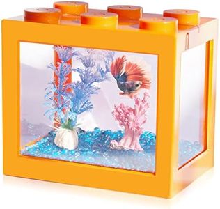 Small Betta Fish Tank, Stackable Mini Fish Tank Aquarium Tank Kit, 3/5 Gallon Rectangular Fish Bowl with Aquarium Gravel Decoration, Tiny Cube Tank for Seaweed Balls Sea Monkeys