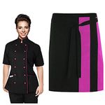 Uniformates Short Sleeves Women's Ladies Chef Coat Jacket and Waist Aprons Jackets (Black/Pink Trim, Small)