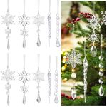 HASTHIP® 10pcs Christmas Tree Hanging Ornament Crystal Acrylic Christmas Ornaments for Christmas Tree Transparent Snowflake Icicle Christmas Hanging Ornament