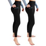 Leafigure 2 Pack Gym Leggings for Women High Waist Opaque Leggings with Pockets for Workout Sport Yoga Running Black SM