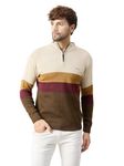 Kvetoo Men High Neck Zip Full Sleeve Woolen Winter Sweater Cream Brownn Size M