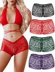 Avidlove Sexy Underwear For Women Lace BoyShorts Panties High Waist Panties Soft Cheeky Panties Black/Red/Green/Purple L