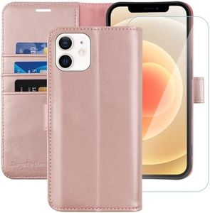 MONASAY Wallet Case Compatible for iPhone 12 mini 5G 5.4-inch,[Glass Screen Protector Included] [RFID Blocking] Flip Folio Leather Cell Phone Cover with Credit Card Holder, Rosegold