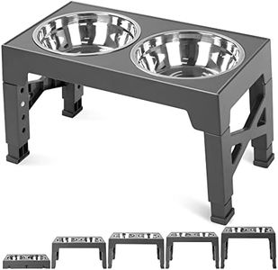 Niubya Elevated Dog Bowls with 2 Stainless Steel Dog Food Bowls, Raised Dog Bowl Adjusts to 5 Heights (3.15", 8.66", 9.84",11.02", 12.2") for Small Medium and Large Dogs, Grey