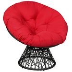 COSTWAY Rattan Papasan Chair, Swivel Moon Chair Glider Deep Seat with Cushion, Outdoor Indoor Round Leisure Lounge Chair for Living Room, Garden, Balcony and Poolside (Red)