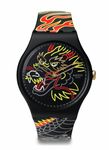 Swatch Unisex Casual Black Bio-Sourced Quartz Watch Dragon in Wind Pay!