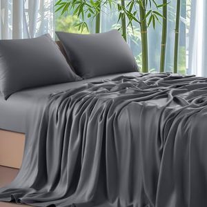 Shilucheng 100% Cooling Bamboo_ Sheets Set- Queen Size 1800 Thread Count Soft Bed Sheets,16 Inch Deep Pocket,Breathable,Comfortable and Pilling Resistant -4PC(Queen,Dark Grey)