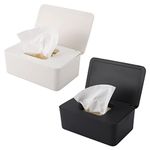 2PCS Wet Wipes Dispenser Box, Baby Wipes Dispenser Toilet Wipes Dispenser Box with Lid Seal Dustproof Reusable Wipes Box Keep Wipes Freshfor Car Office Home (Black+White)