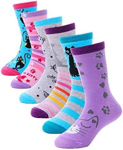 Anlisim Girls Fashion Cotton Crew Cute Cat Shorty Socks 6 Pack (Cat, 9-14 Years Old)