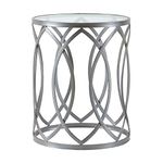 Madison Park Arlo Accent Tables For Living Room, Glass Top Hollow Round, Small Metal Frame Geometric Eyelet Pattern Luxe Modern Stylish Nightstand Bedroom Furniture, Silver