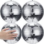 Maxdot 4 Pieces Disco Balls 7.87 Inch Bulk Mirror Balls Hanging Mirror Disco Ball Disco Glass Balls for Music Festivals Club Stage Props Ornaments DJ Party Decoration (Silver)