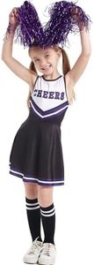 LOLANTA Girls Cheerleader Costumes Dresses Cheerleading Outfit Cheer Uniform with Pom Poms (8-10, black)