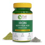 Pure Nutrition Iron Folic Acid Supplement - 120 Veg Tablets with Zinc, Vitamin C & Vitamin B12 for Men & Women | Supports Haemoglobin Production, Boosts Immunity & Maintains Iron Level