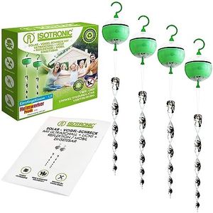 ISOTRONIC Solar Powered Bird Repellent Against Pigeons and Birds, Bird Deterrent with 4-Way Effect by Motion, Ultrasound, Blue Light & Silver Reflectors, for Gardens, Roofs, Farms etc. (4)