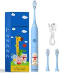 US1984 Sonic Electric Toothbrush for Kids with 5 Modes, 3 Brush Heads & Rechargeable Battery, Ultra Soft Nylon Bristles, IPX7 Waterproof, Electric Power Tooth brush (Blue)