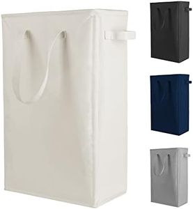 Odonata Slim Laundry Hamper Handles Collapsible Laundry Basket Thin Dirty Clothes Basket Narrow Laundry Bag Foldable Dirty Hamper 45L (Beige)