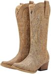 HISEA Rollda Cowboy Boots Women Western Boots Cowgirl Boots Ladies Pointy Toe Fashion Boots, Tan, 7.5