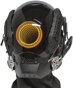 foymi Punk Helmet Mask Futuristic Mask With infinity mirror lights Techwear mask Cosplay Costume for Adult (Style-B)
