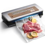 Anybear Vacuum Sealer Machine, 90kPa 120W Wide Seal All-IN-1 Powerful Food Storage, Build-in Cutter | Bags Storage | Digital Countdown Display | 2 Bag Rolls and 5pcs Pre-cut Bags (Silver Wood Grain)