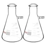 StonyLab 2-Pack 250ml Borosilicate Glass Filtering Flask, Bolt Neck with Tubulation