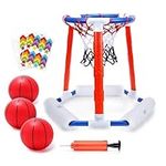 EagleStone Swimming Pool Basketball Hoop Toys, Floating Basketball Hoop Outdoor Game, Inflatable Pool Toys for Toddlers with 3 Large Balls, Pump, Water Basketball Hoops w/Stickers for Kids and Adults