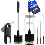 Holikme 6 Pack Bottle Brush Cleaner Set, 14" Long Handle Stainless Steel Bottle Cleaner Brush, 3 Straw Brushes, Portable 3-in-1 Bottle Cleaning Brush for Water Bottle, Cups, Baby Bottle, Straws Black