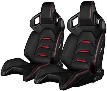 BRAUM Alpha X Series Racing Seats – Black Leatherette with Red Stitching – Reclining Bucket Seats with Carbon Fiber Backing – Set of 2 (BRR5-BKRD)