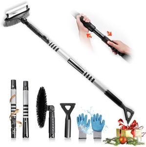 Epltion 57" Extendable Snow Removal for Car, 3 in 1 Ice Scrapers and Snow Brush with Squeegee for Car Windshield with Foam Grip and 270° Pivoting Brush Head for Car, Truck, SUV,Xmas Gifts