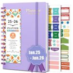 18 Month Planner 2025-2026, Weekly & Monthly Planner from Jan 2025 - Jun 2026, Daily Planner Spiral Bound, Academic Agenda Planner with 100GSM Thick Paper, A5 Size, Light Purple