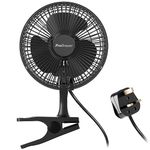 Pro Breeze 6 Inch Clip on Fan with 2 Fan Speeds, 360° Rotation, Mains Powered Quiet Desktop Fan with Strong Airflow - Mini Plug in Silent Desk Fan, Ideal Electric Clip Fan for Bed, Cot & Desk top