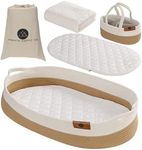 Baby Changing Basket, Moses Diaper Bassinet with foam pad, 2 waterproof covers, blanket, diaper caddy storage organizer, table/dresser/nursery topper, portable Boho station for tables, woven rope tray