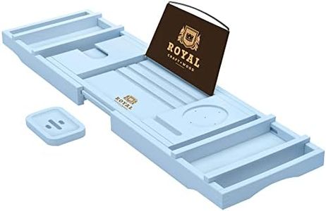 ROYAL CRAFT WOOD Luxury Bathtub Caddy Tray, One or Two Person Bath and Bed Tray, Bonus Free Soap Holder (Blue)