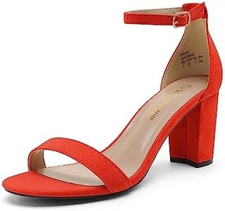 DREAM PAIRS Women's Chunk Low Heel Pump Sandals,Size 6.5,RED/Suede,Chunk