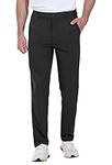 YSENTO Men's Flat Front Dress Pants Slim Fit Lightweight Casual Stretch Work Golf Pants Elastic Waist Black Size 34