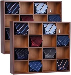 Ribgwo Tie Organizer Wall Mounted Tie Rack,Tie Box for Men,Tie Box Organizer with 16 Compartments，Tie Display Racks for Bedroom, Changing Room, Men Wardrobe(Brown,2 PCS)