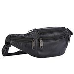 Waist Chest Bag, Leather Fanny Pack, Men and Women Money Belt Bag, Outdoor Cross Body Sports Pouch for Travel, Walking, Running, Hiking, Cycling, black, 31*12*6cm (12.2*4.72*2.36inch)