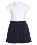 Nautica Girls' School Uniform Short Sleeve Polo Dress, White/Navy Poplin, 16