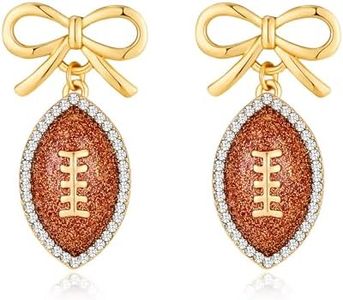 Rhinestone Bow Football Stud Earrings, Sparkly Sports Themed Dangle Earrings for Women, Cute Game Day Jewelry Gift