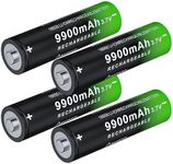 PAOWANG 4 Pack 18650 Rechargeable Battery 3.7V 9900mAh Button Top Li-ion Batteries for Flashlights, Headlamps