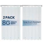 LiBa PEVA 8G Bathroom Shower Curtain Liner, 72" W x 72" H, Clear, 8G Heavy Duty Waterproof Shower Curtain Liner, 2 Pack