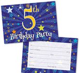 Age 5 Party Invitations Kids. Pack of 36. Blue Starburst themed invitation with matching envelopes. 120 x 172mm. Party Invites, Birthday Party Invitations. Designed and Printed in UK.