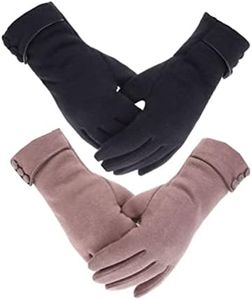 Tomily Womens Touch Screen Phone Fleece Windproof Gloves Winter Warm Wear (Black+Khaki)